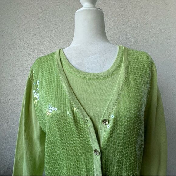 Quacker Factory Cardigan and Sleeveless Knit Tank Set Green Sequins SZ S - Picture 12 of 15